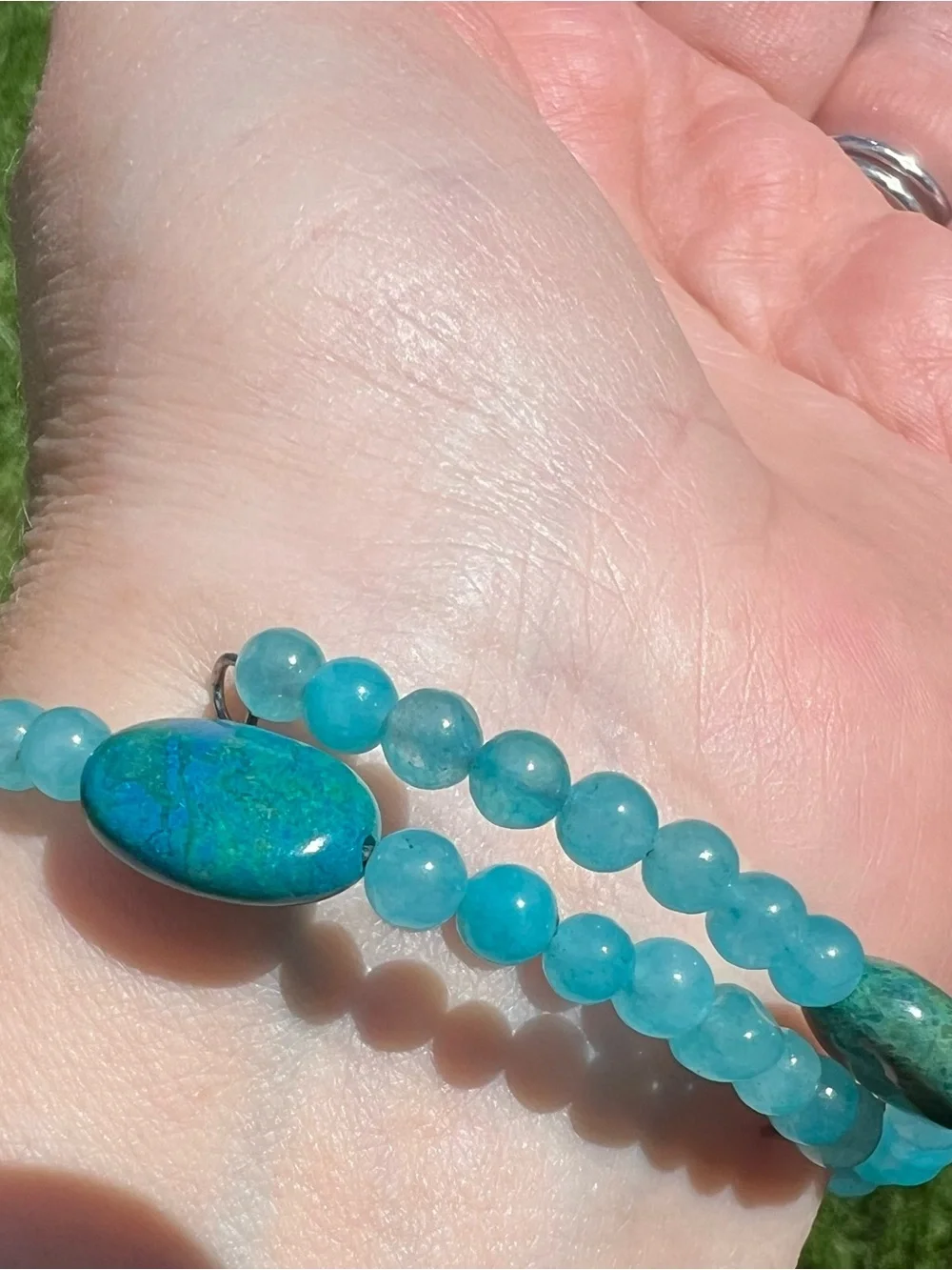 Turquoise Bead memory wire Bracelet and Earrings Set - Women Jewelry